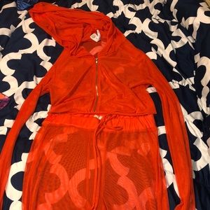 Two Piece Mesh Orange Swim Pant Cover Up